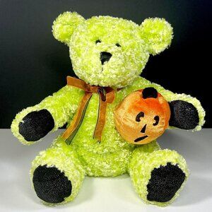 Dan Dee‎ Collectors 12" Halloween Bear Plush Shimmery Curly Lime Green Pumpkin